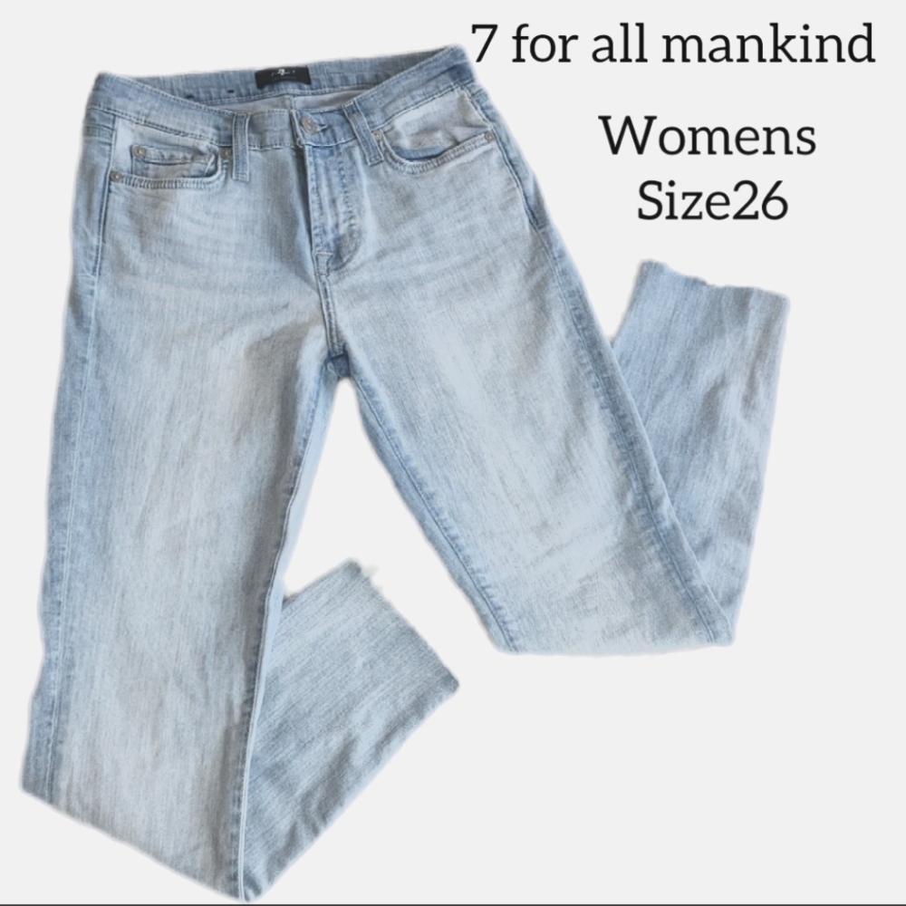 7 FOR ALL MANKIND WOMENS JEANS.  SIZE 26 LIGHT BLUE RAW HEM